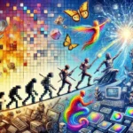 An-artistic-depiction-of-The-Evolution-of-Digital-Art_-From-Pixels-to-Masterpieces.-The-image-should-showcase-the-progression-from-simple-pixel-art